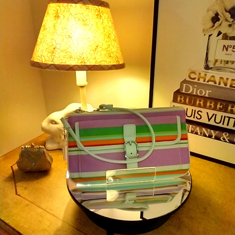 Coach striped wristlet